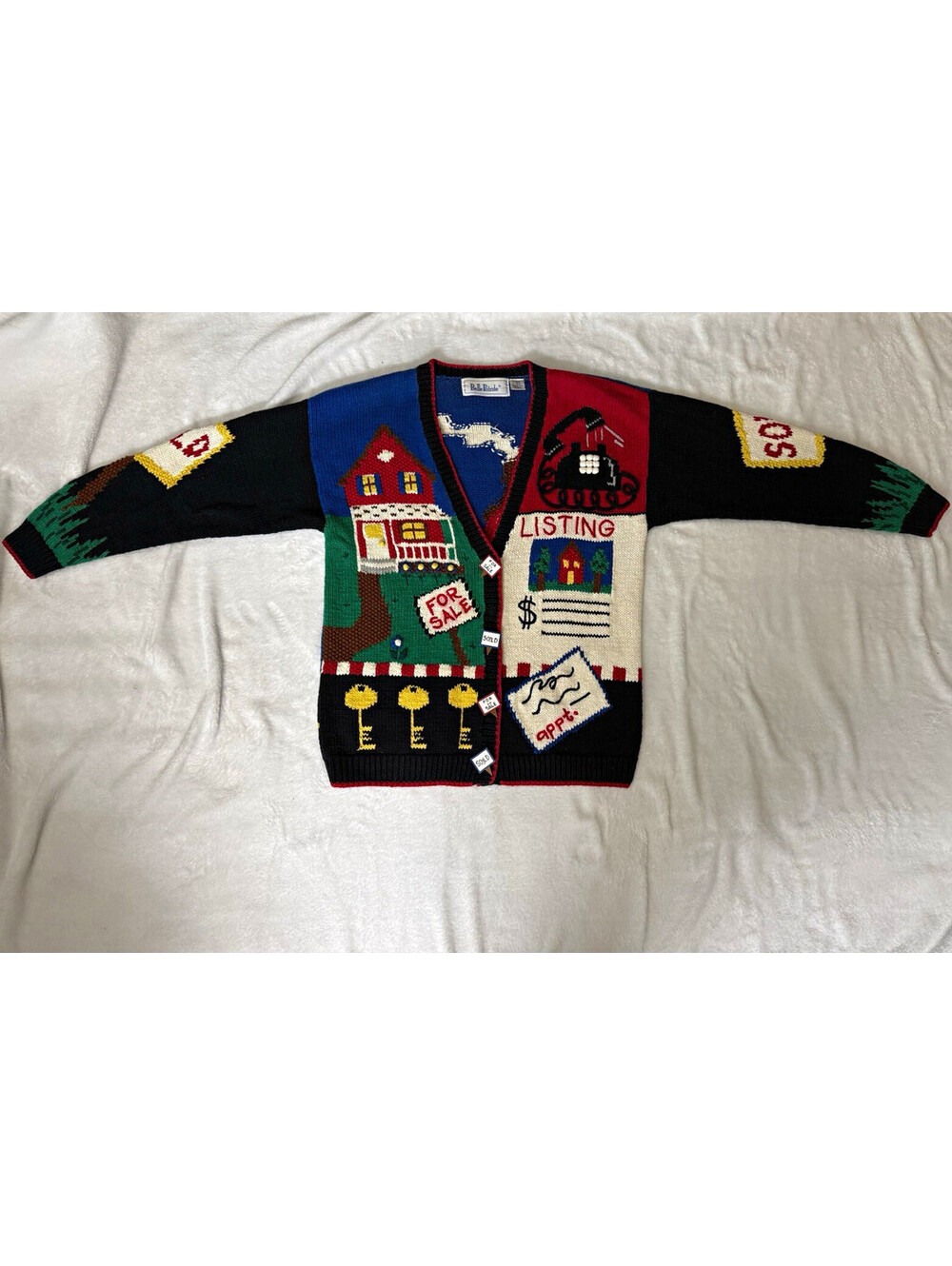 Belle Pointe Women’s Multicolor Knit vintage realtor sweater HTF